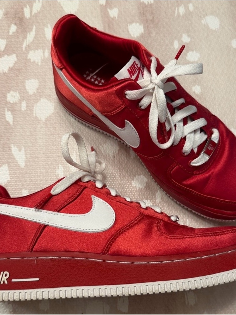 Nike Women’s Red Satin Air Force 1 Low-Top Sneakers with White Swoosh